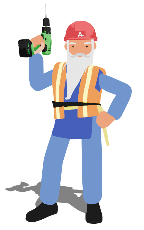 Construction-worker mascot representing features still being built