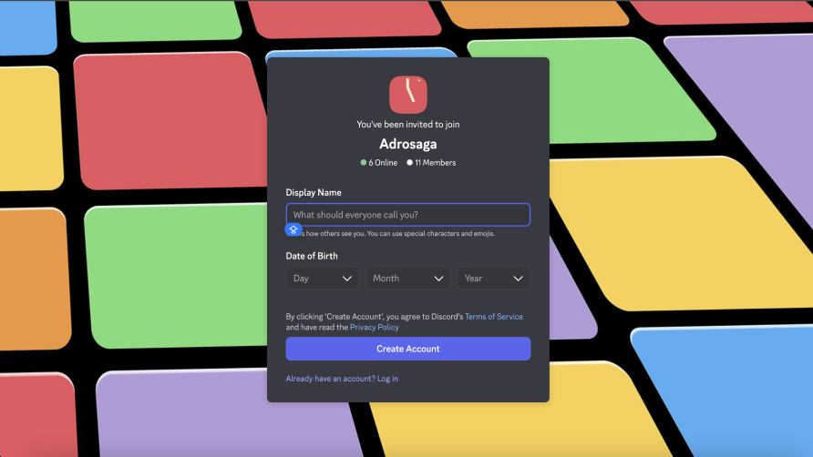 A Discord invitation to join the Adrosaga server
